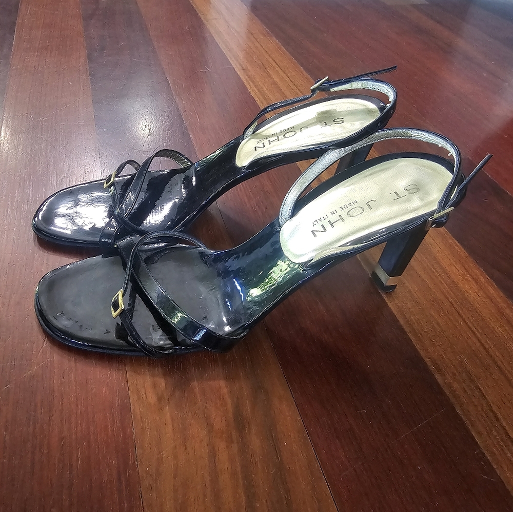 St. John Black Strappy Heels Size 8
